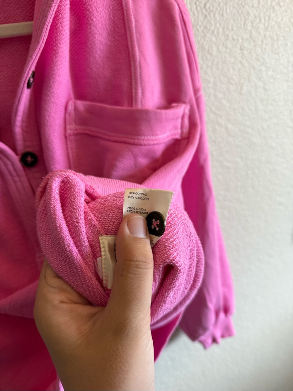 NWT Pilcro Anthropologie 100% Cotton Pink Button Front Popover Top Sweatshirt - Picture 6 of 8
